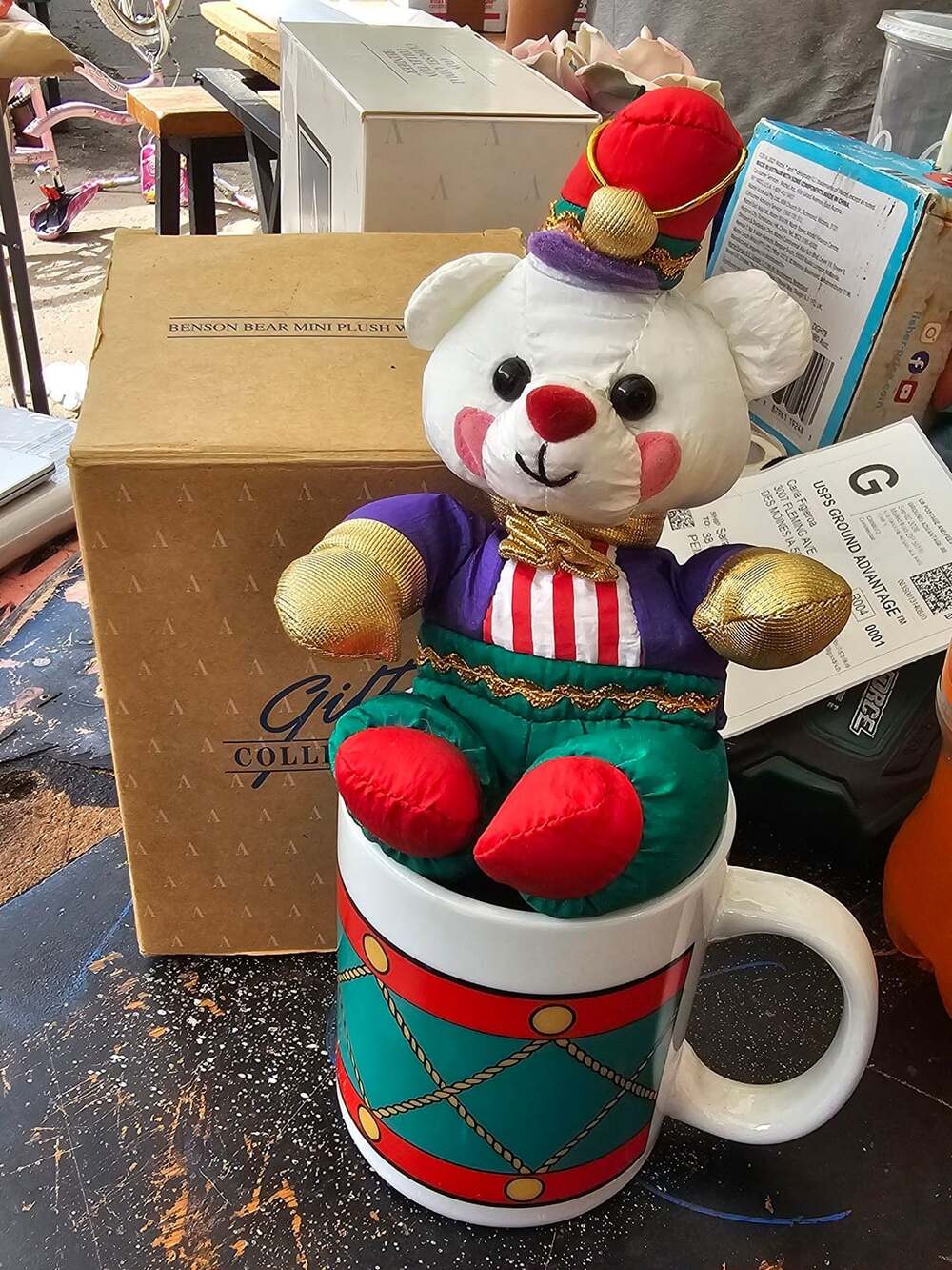 Avon 1994 Benson Bear Mini Plush With Mug Christmas Drummer Toy Soldier